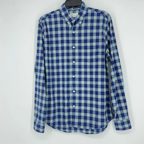 GAP Shirt Men’s S Blue Green Plaid Standard Fit Stretch Button Down Long Sleeves - Picture 1 of 7